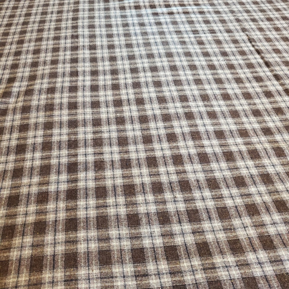 Brown Tan Homespun Plaid Fabric 60 x 150 Coarse Yarn Dyed Rustic Canvas 4 Yards